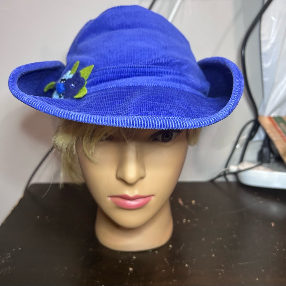 The Children’s Place Brimmed Hat Blue Corduroy size 10-14 Fits adult head floral - Picture 3 of 11